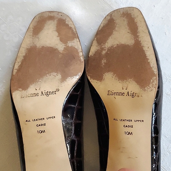 Etienne Aigner Brown Leather Heel Shoes Women's Size 10 - Picture 12 of 13